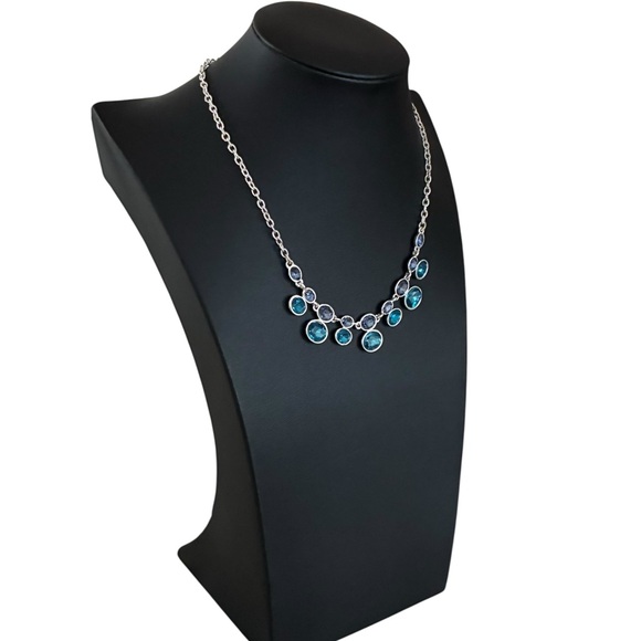 Swarovski Signed Swan Blue Crystal Graduated Silver-Tone Statement Necklace - Picture 4 of 7